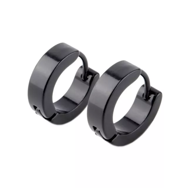 1 Paio Orecchini Donna Uomo Acciaio Inox punk Color NERO HUGGIE Rotondo