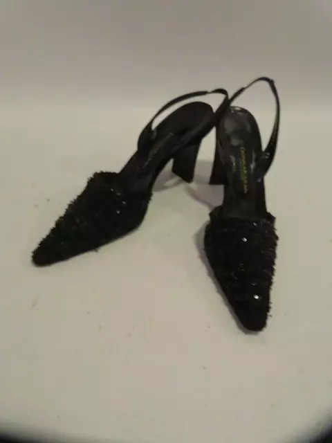 Womens Donna Karan Black Label Black Slingback Sequined Heeled Shoes Sz 9.5 *