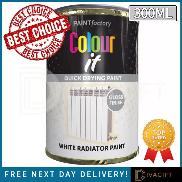 300Ml White Radiator Paint Gloss Finish Paint Tin Quick Drying For Metal Paint