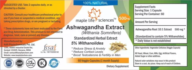 Indian Ginseng Extract 5% Withanolides (Withania Somnifera) CAPSULES Anti-stress 2