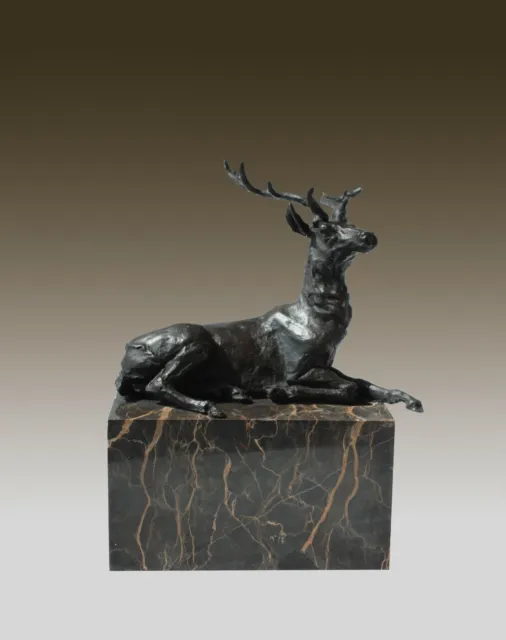 Elk Deer Bronze Sculpture on Marble Base  Wild Life