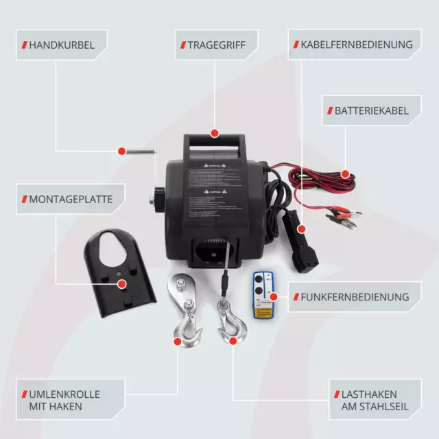 ROTFUCHS 12V Elektrische Seilwinde 4990KG / 2721KG Funk Winde Seilzug Bootswinde 3