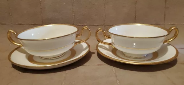 Mintons England Gump SF Gold Encrusted Double Handled Bouillon Soup & Saucer
