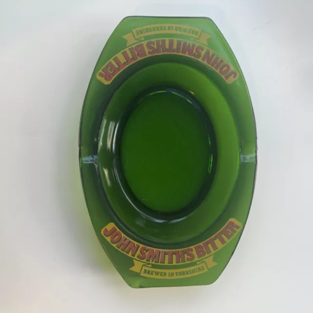Vintage John Smith’s Bitter Brewed in Yorkshire Green Glass Ashtray
