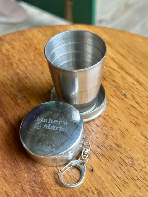‘Makers Mark Bourbon’ Steel  Dram Cup Keyring Collapsible Shot Pop Up Collecter