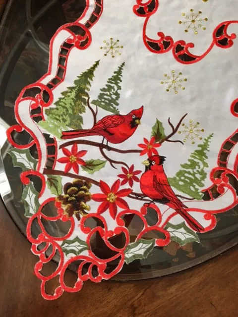 Christmas Table Runner Poinsettias Cardinal Runner Woodland Centerpiece 45"x 15"