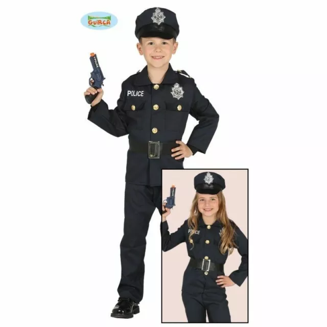 VESTITO CARNEVALE + ACCESSORI POLIZIOTTO COSTUME PISTOLA MANETTE 2/3 ANNI  TRAVESTIMENTO - 0402+2413D+2775P