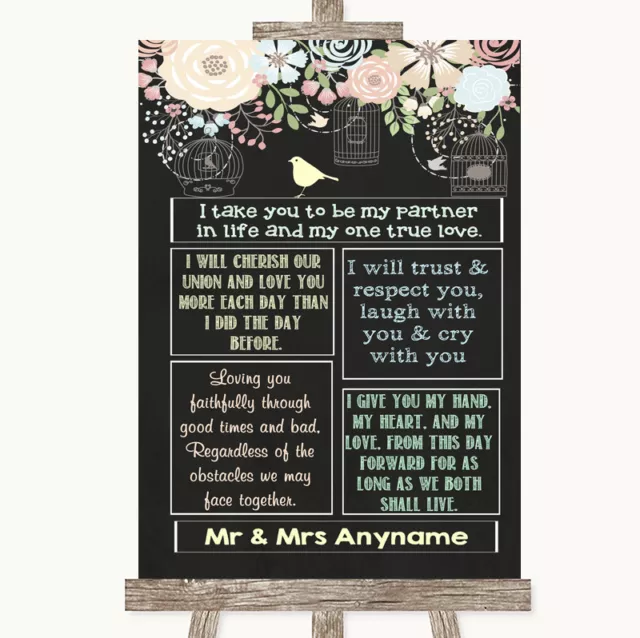 Shabby Chic Chalk Romantic Vows Personalised Wedding Sign