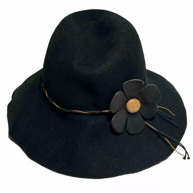 Charter Club Womens 100% Wool Made In Italy Flower Bucket Hat Black