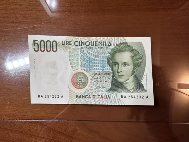 Repubblica Italiana Banconota Lire 5000 Bellini Lettera A 1985 Fds/Fds-