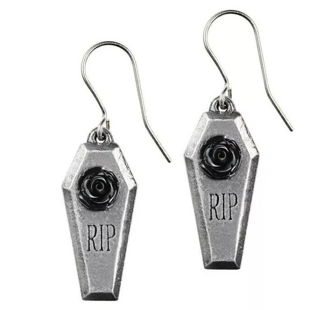 Alchemy Gothic Rip Noir Résine Rose Oreilles Cercueil Étain Anglais E432