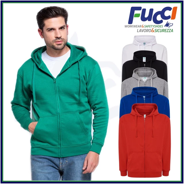 Felpa Uomo Con Cappuccio JHK Zip Intera e Tasche in Cotone Maglia da Lavoro
