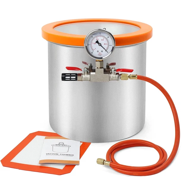 Poofzy 3 Gallon Tempered Glass Lid Stainless Steel Vacuum Chamber Kit for Degass