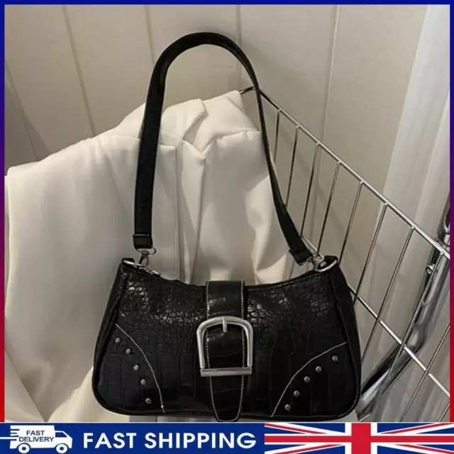 UK Women Shoulder Bag Alligator Pattern PU Leather Underarm Bag Handbags (Black)