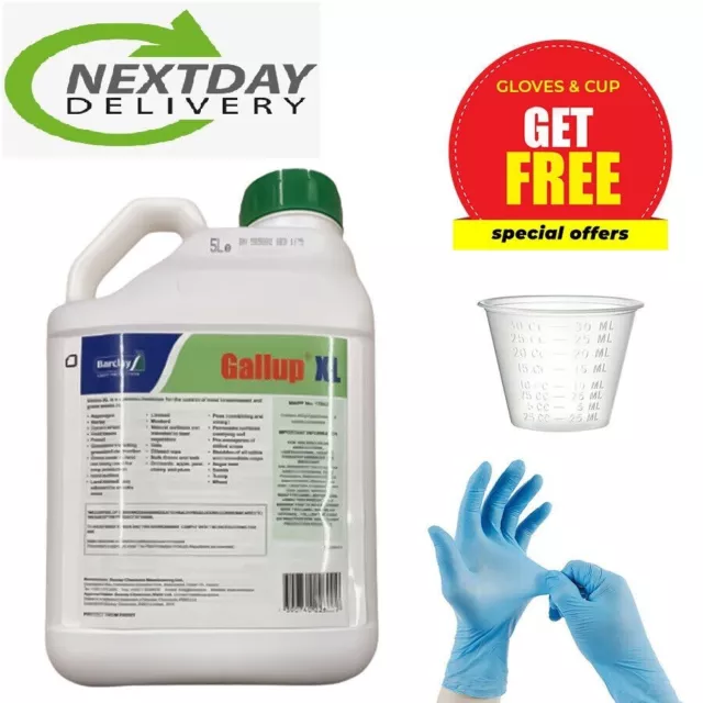 5L GALLUP XL PROFESSIONAL STRENGTH GLYPHOSATE 360g/L WEED KILLER + Cup & Gloves