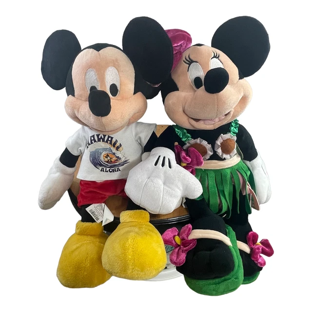 Disney Store Exclusive MICKEY & MINNIE MOUSE Hawaii 17" Stuffed Plush Toy Beach