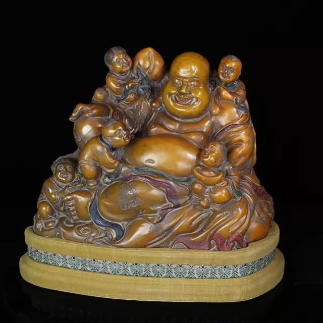 Chinese Exquisite Handmade Children and Buddha Carving Shoushan Stone Statue