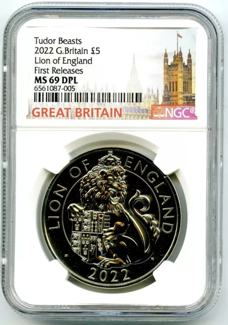 2022 Great Britain 5Pd Ngc Ms69 Dpl Queen's Tudor Beasts Lion Of England Coin