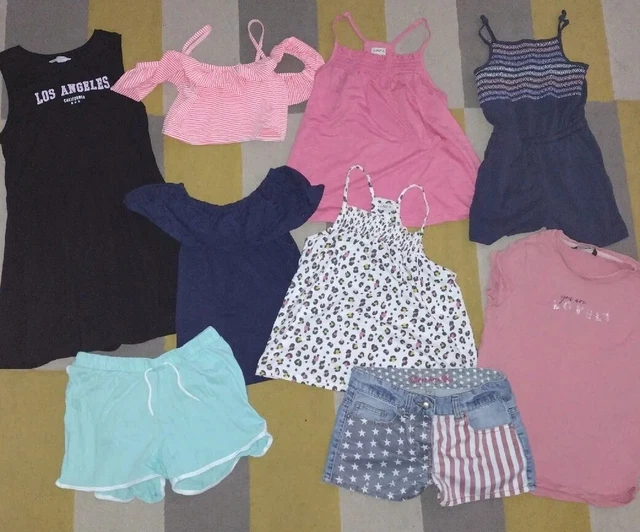 Abito con pacchetto estivo per ragazze, tuta, 5 top e 2 pantaloncini età 9-10 anni con ottime con