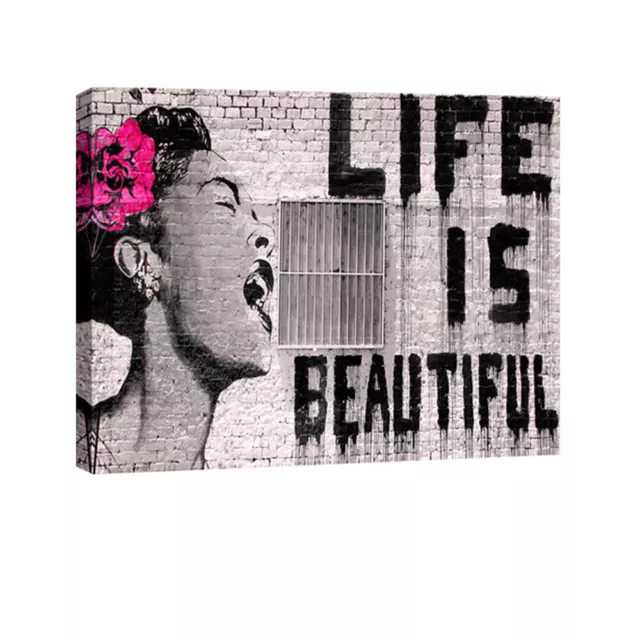 Canvas Print Wall Art Painting Home Decor Banksy Life is Beautiful Gray Picture