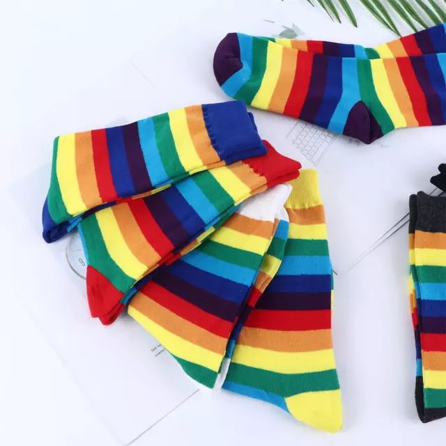 Harajuku Fashion Girls Candy Color Rainbow Socks Striped Cotton Long Socks