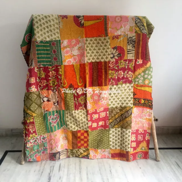 vintage Patchwork Kantha Quilt Couvre-lit réversible Couvre-lit simple en coton