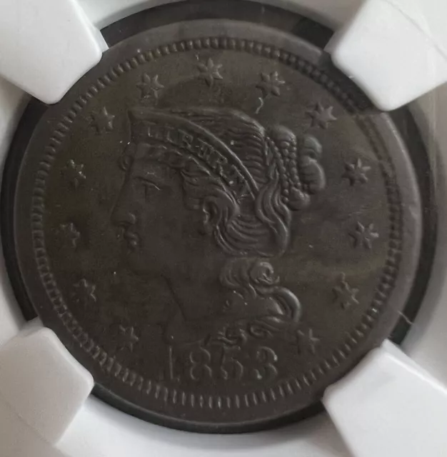 1853 1C Braided Hair Large Cent - NGC AU Details