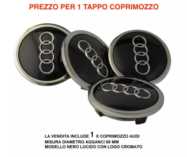 tappi audi 69mm coprimozzo cerchi lega a3 a4 a5 a6 rs4 q3 q5 q7 s4 nero argento