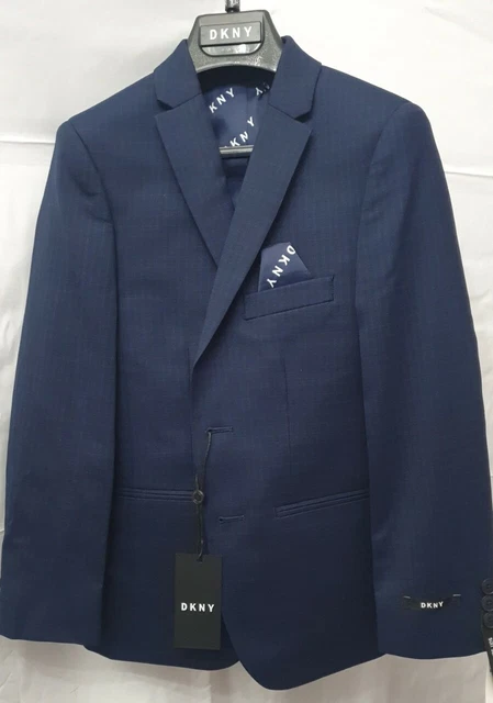 DKNY Ragazzi Smart Check Blazer tuta skinny 10 Y blu navy misto lana $130