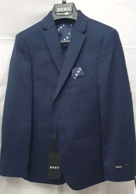 DKNY Ragazzi Smart Check Blazer tuta skinny 14 Y blu navy misto lana $130