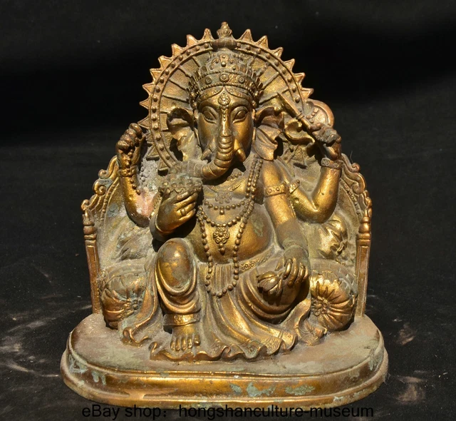 5.6" Old Tibet Temple Bronze Guru Ganesh Lord Ganesha Elephant God Buddha Statue