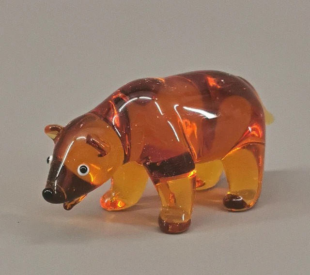 9912058-x Vetro Figura Orso Bruno Orso 3,5x7cm Soffiato Bocca Fatto a Mano