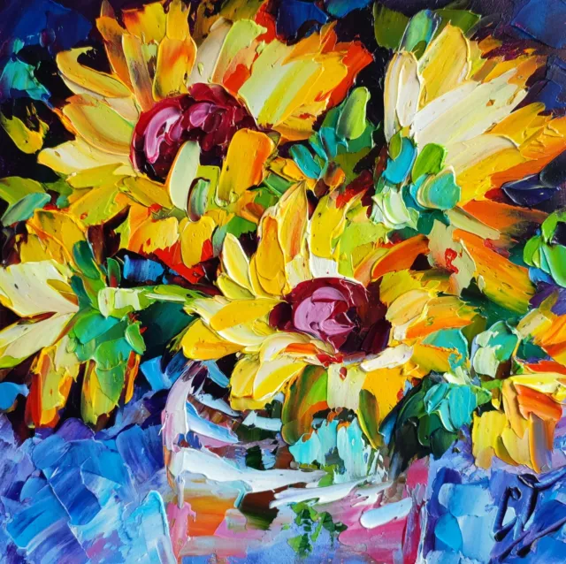 original oil painting Sunflowers colorful flowers artwork Floral still life art