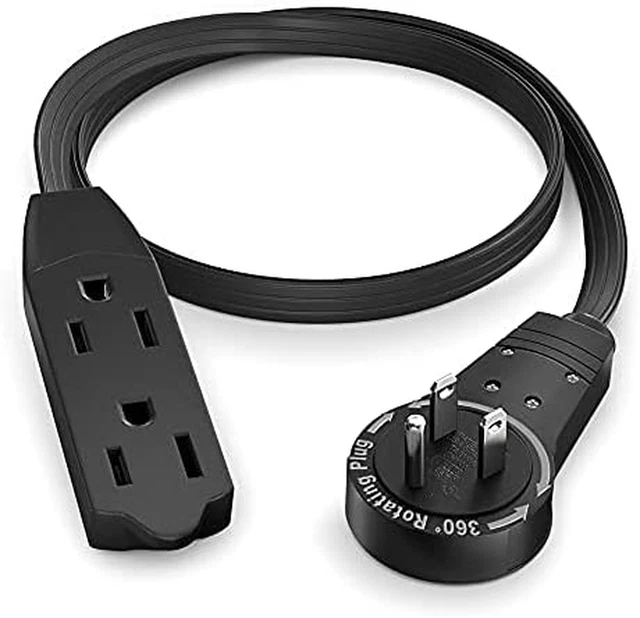 Cable Maximm 1 pie 360° Enchufe plano giratorio Cable/cable de extensión, 16 AWG 12 pulgadas Mu