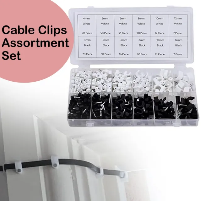 4-12mm Round Cable Clips Set for Wire Cable Pipe 390 Pieces Plastic Cable Rolson