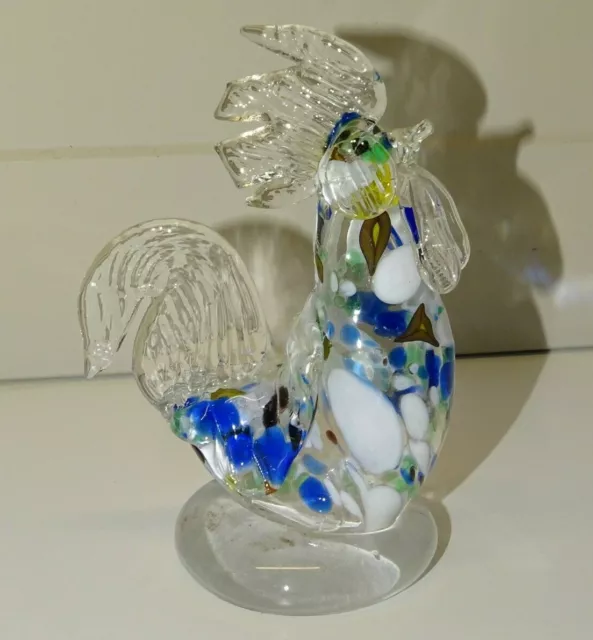 *JOLI PETIT SUJET COQ en VERRE MURANO Coloré COLLECTION OBJET DE VITRINE déco XX