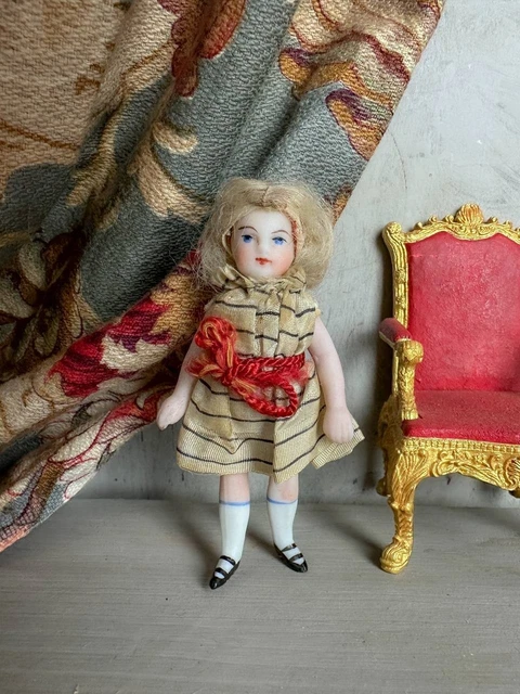 Lot De 2 Petites Poupées Anciennes En Porcelaine Et Biscuit, Type Jumeau, 12-13cm