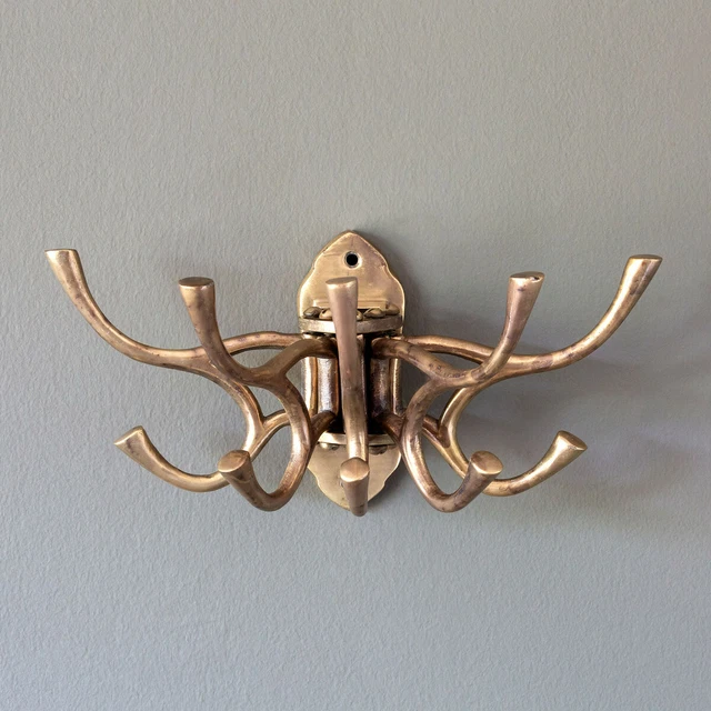 Coat Hat Decorative Wall Hanger 5 Multi Hook Solid Brass Aged Brass Finish