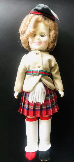 Vintage Shirley Temple Doll Scottish Kilt Red Plaid Skirt Outfit & Service Hat