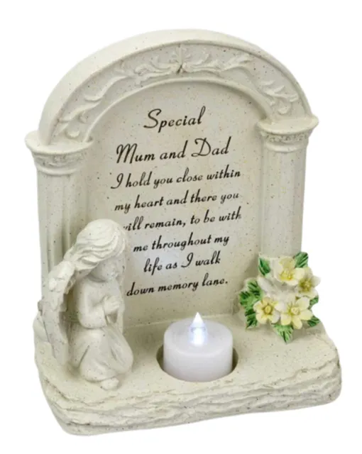 Special Mum and Dad Praying Angel with Tea Light Candle Memorial Grave Ornament