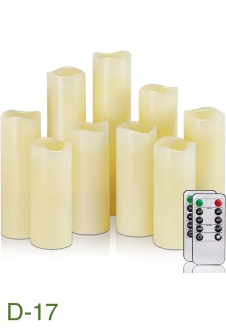 Battery Operated Flameless Candles Set of 9 Real Wax LED Remote Control & Timer