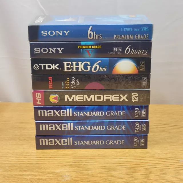 Lot of 8 VHS Blank Tapes Mixed Brands Sony TDK Maxell RCA Memorex Factory Sealed