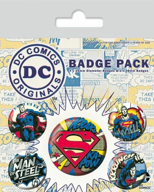 Dc Originales Comic de Superman Insignia Paquete 5 Seguridad Clavija Trasera