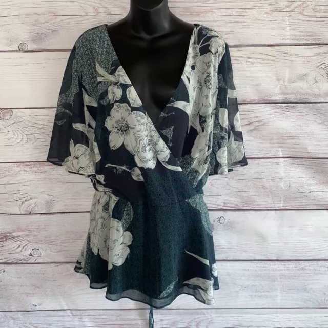 City Chic Womens Top 2x Black And Green Wrap  Front Tie Precious Jade A4