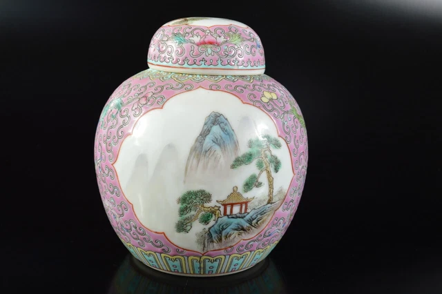 G3535: Chinese Flower Arabesque Landscape TEA CADDY Chaire Container, auto