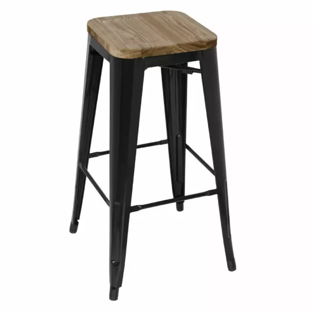 Bolero Bistro High Stools in Black with Wooden Seat Pad - Pack of 4