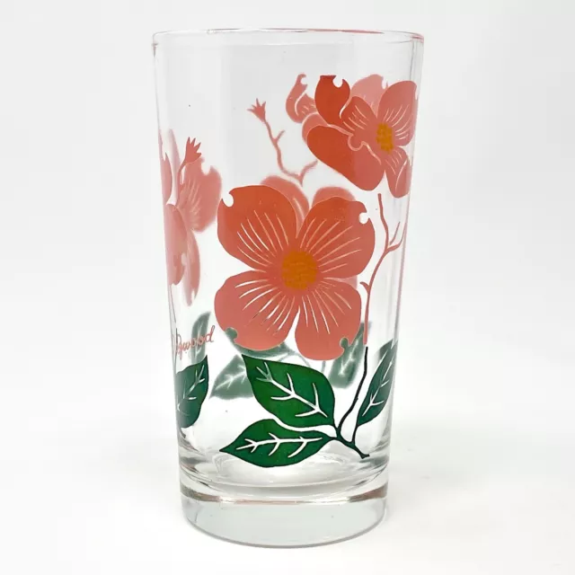 VTG Boscul Peanut Butter Drinking Glass Tumbler Dogwood Pink Flower MCM Floral 3