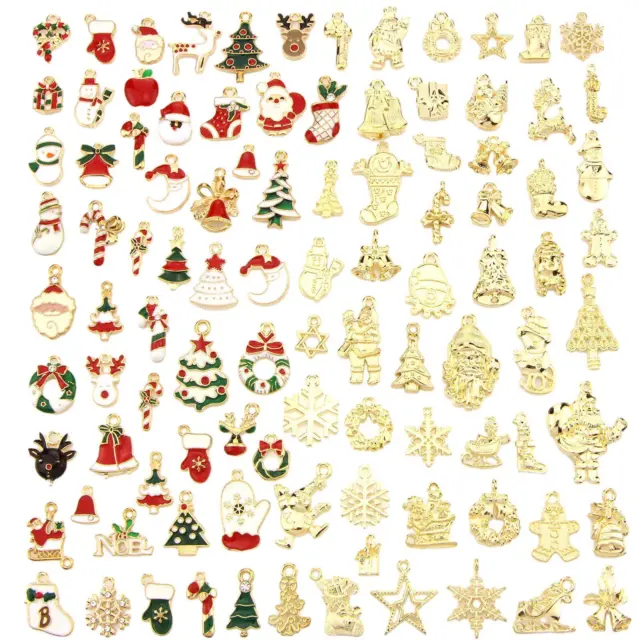 100 Stück Weihnachts-Charms-Anhänger, Emaille-Charms, Legierung, Schneeflocke,