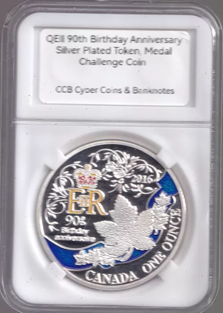 Canada QEII 90th Birthday Anniversary Silver Plated Token/Medal Challenge Coin