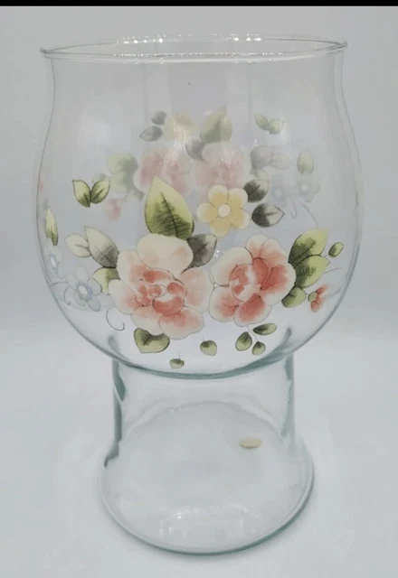 Pfaltzgraff Large Tea Rose Glass Pillar Candle Holder USA Glassware Vintage